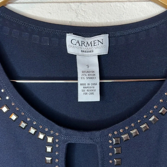 Carmen Marc Valvo Black Studded Mini Fitted Sheath Dress, Women’s Size Small - Picture 6 of 7